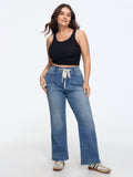 Stretch Drawstring Waist Wide Leg Jeans