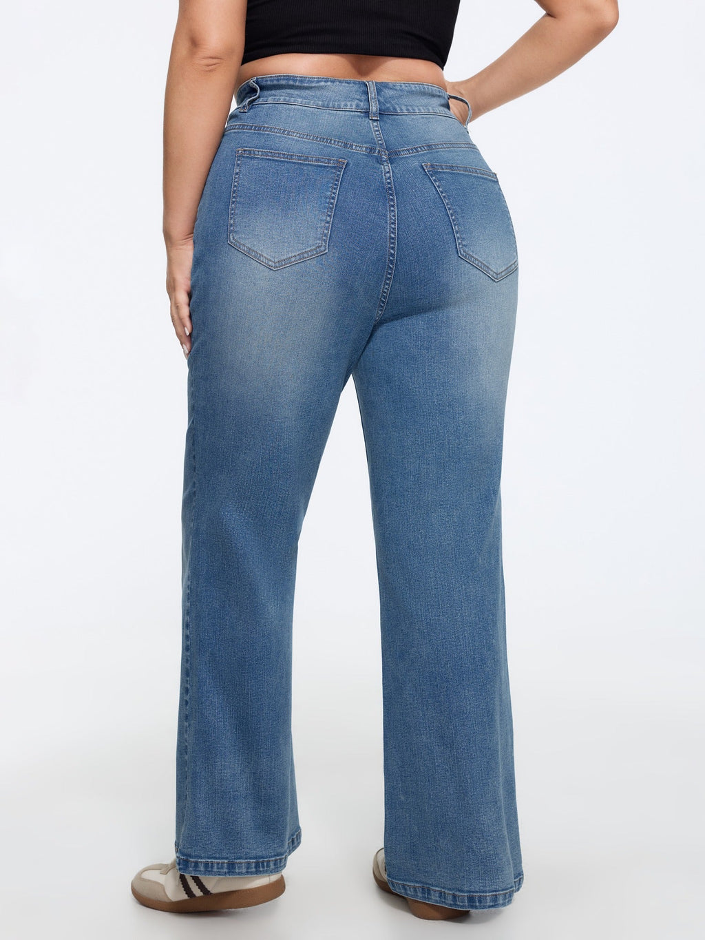Stretch Drawstring Waist Wide Leg Jeans