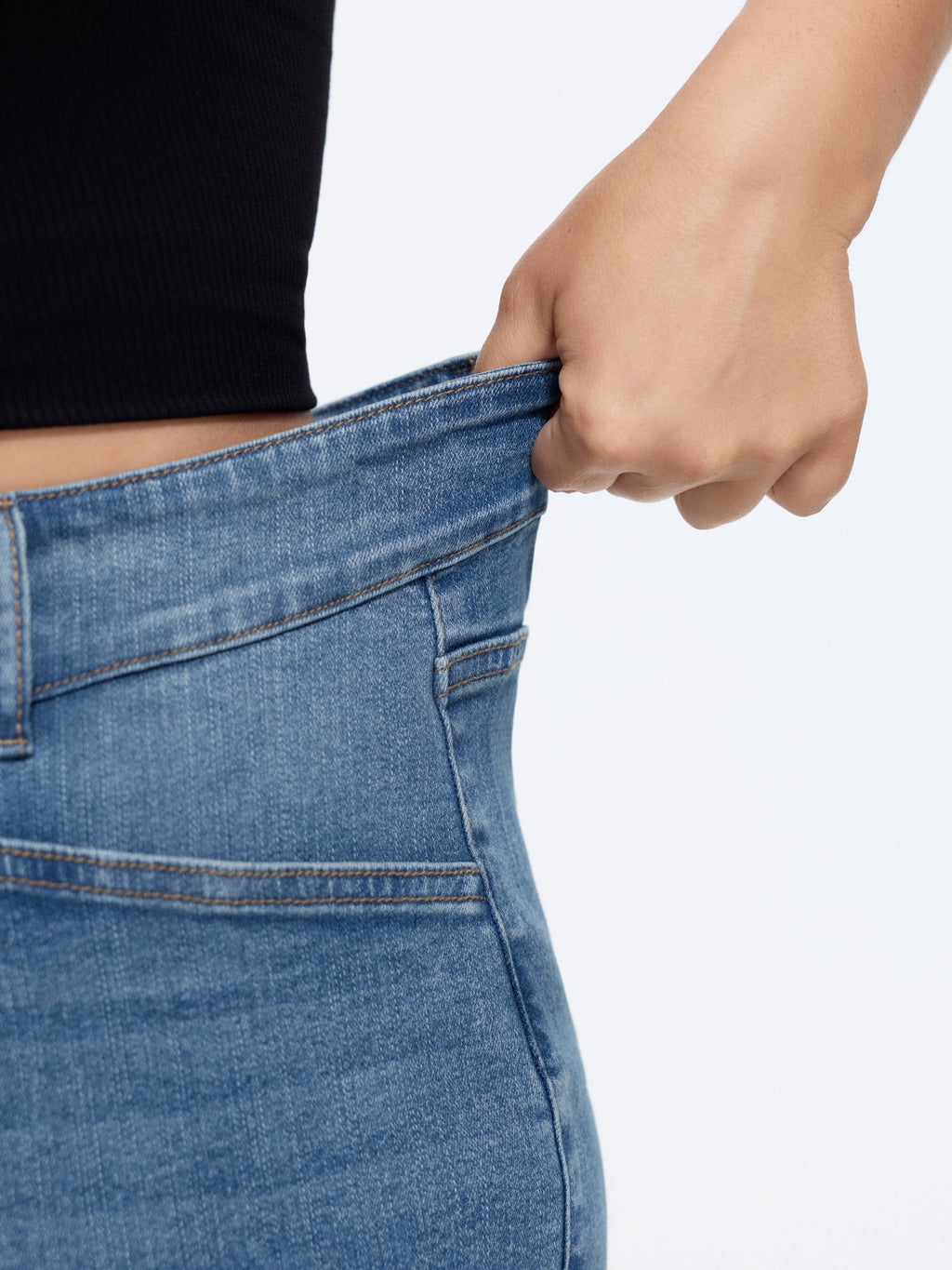 Stretch Drawstring Waist Wide Leg Jeans