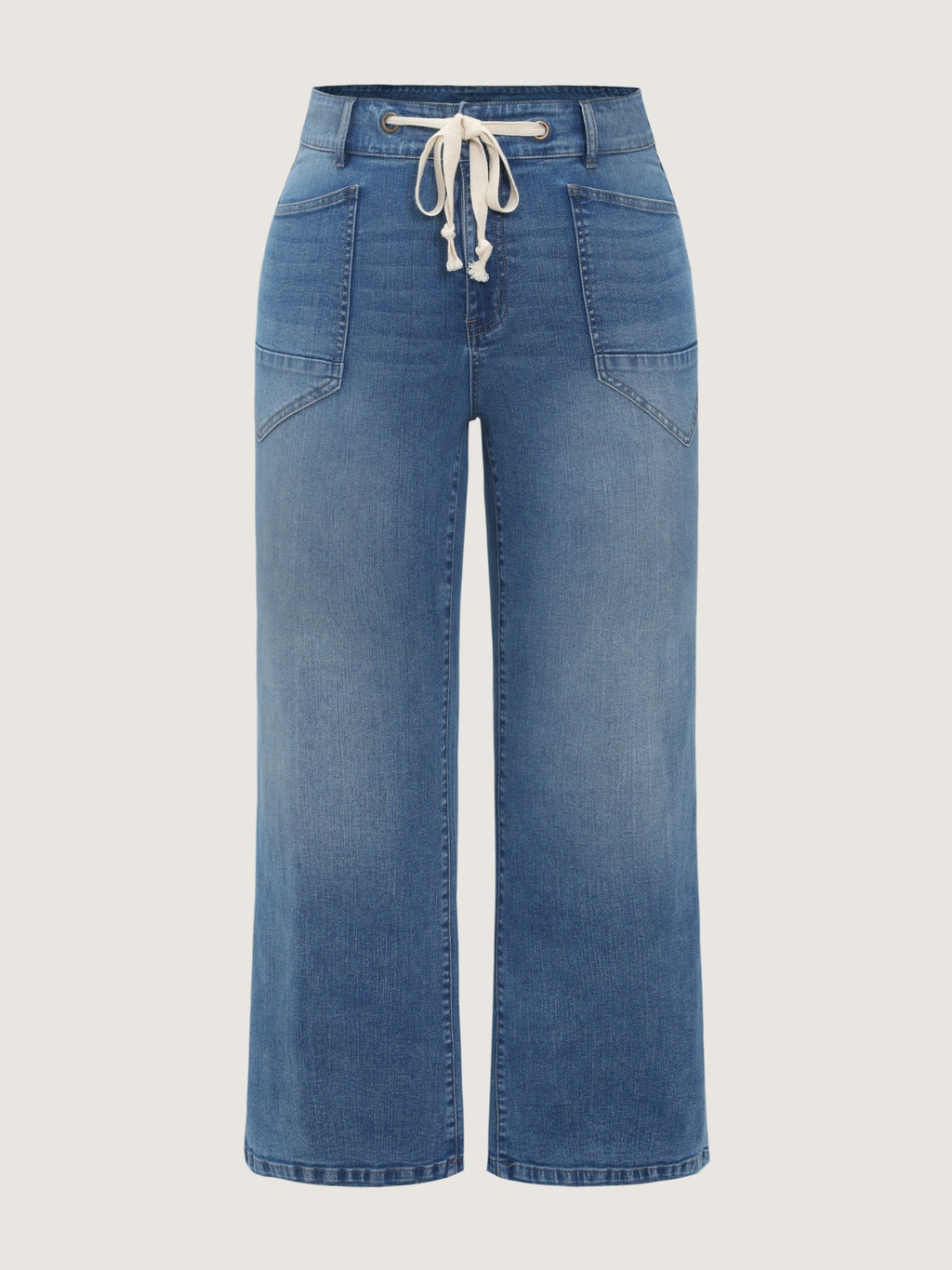 Stretch Drawstring Waist Wide Leg Jeans
