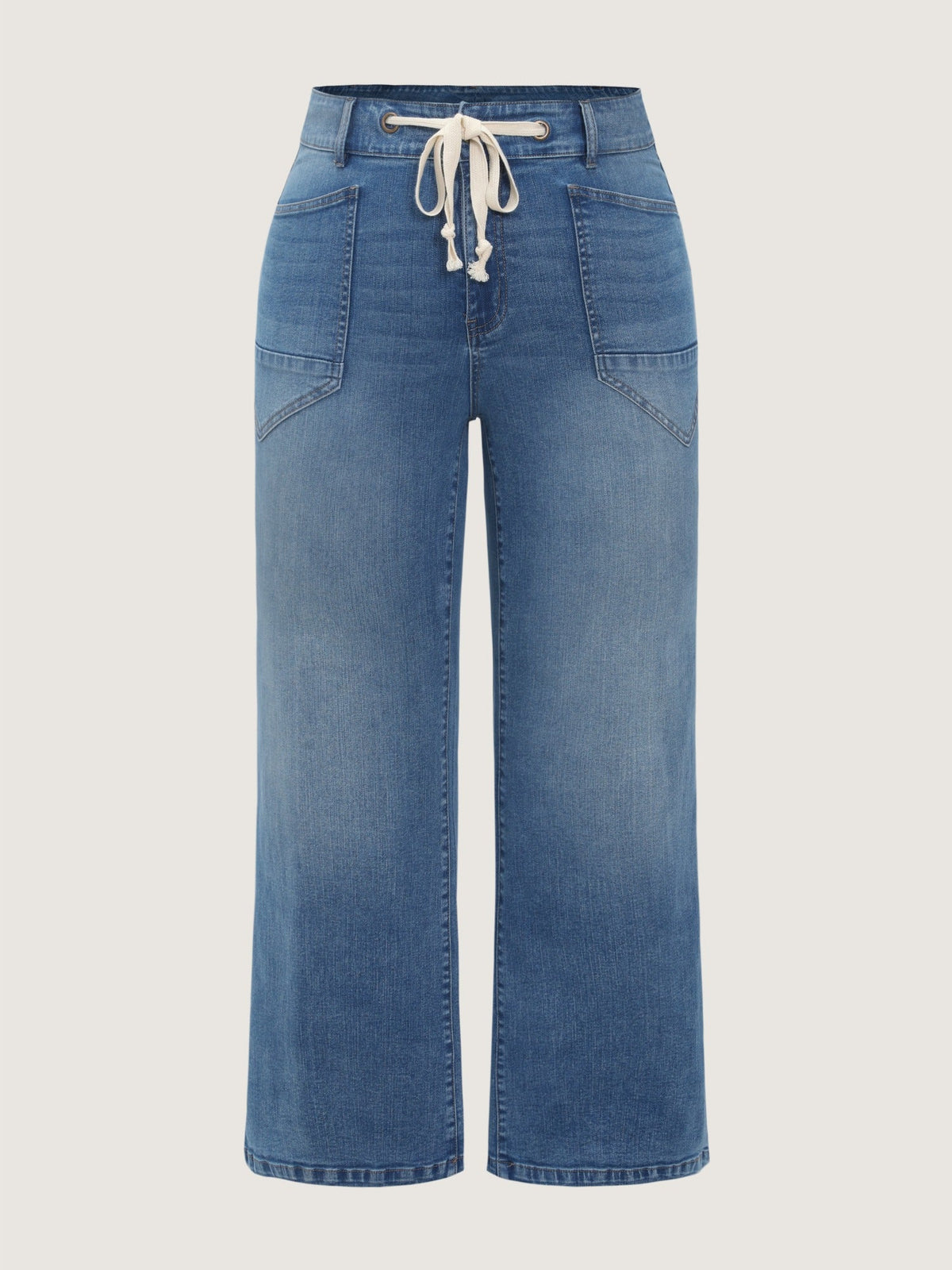 Stretch Drawstring Waist Wide Leg Jeans
