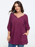 Polka Dot Tab Sleeve Pockets Blouse
