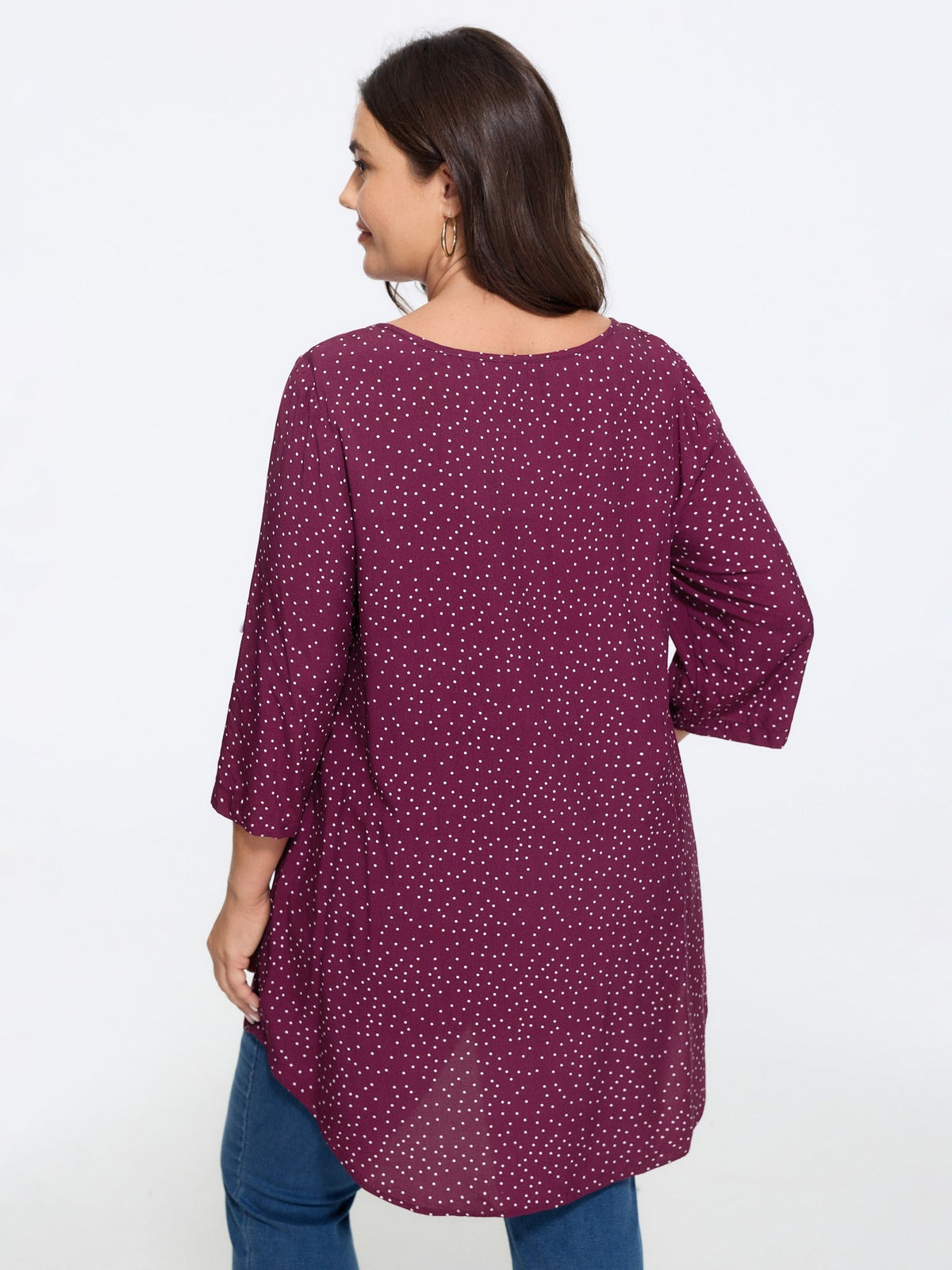 Polka Dot Tab Sleeve Pockets Blouse
