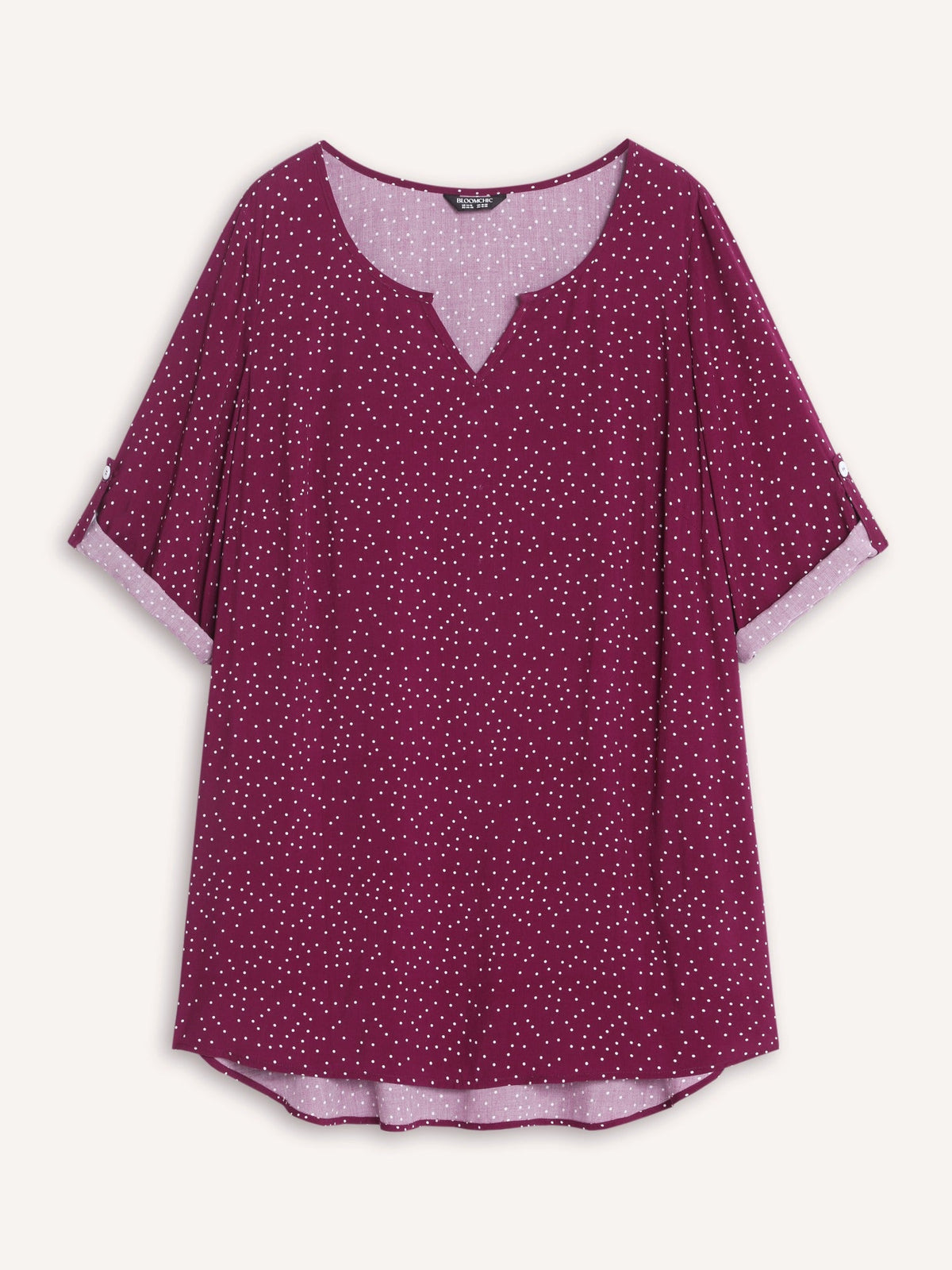 Polka Dot Tab Sleeve Pockets Blouse
