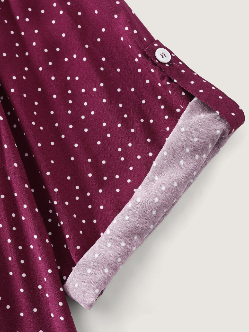 Polka Dot Tab Sleeve Pockets Blouse
