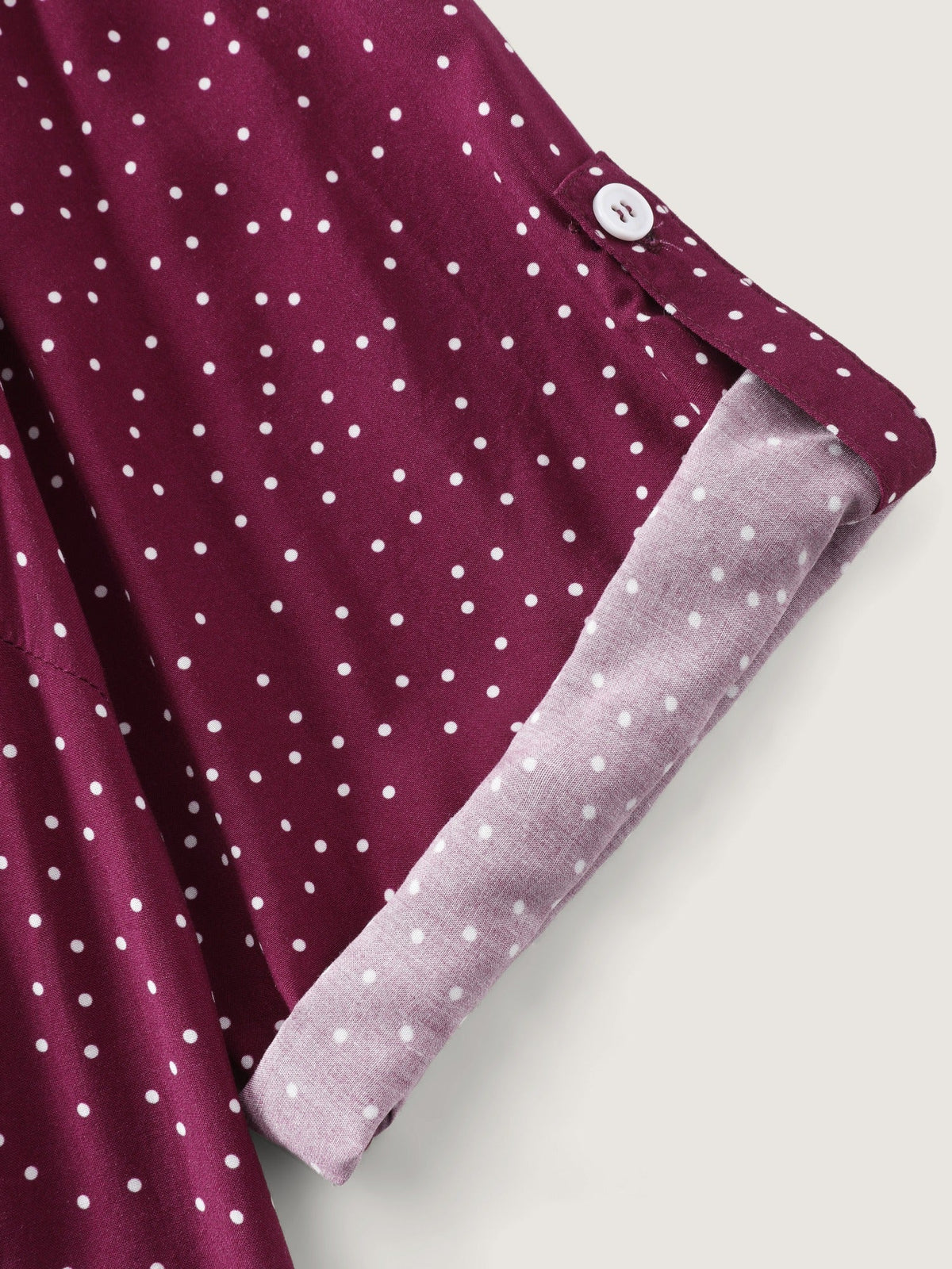 Polka Dot Tab Sleeve Pockets Blouse