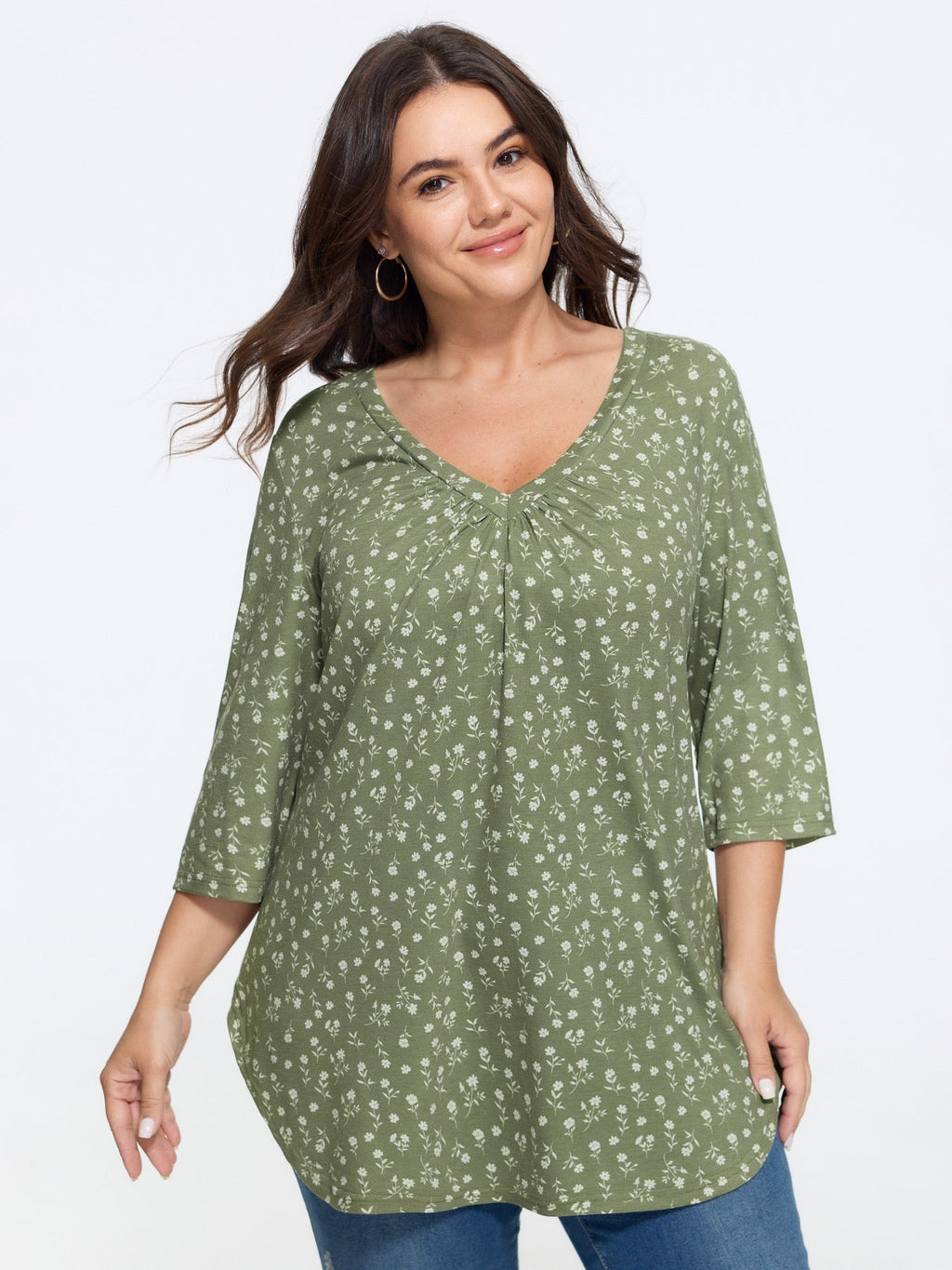 Supersoft Ditsy Floral Print Curved Hem Top
