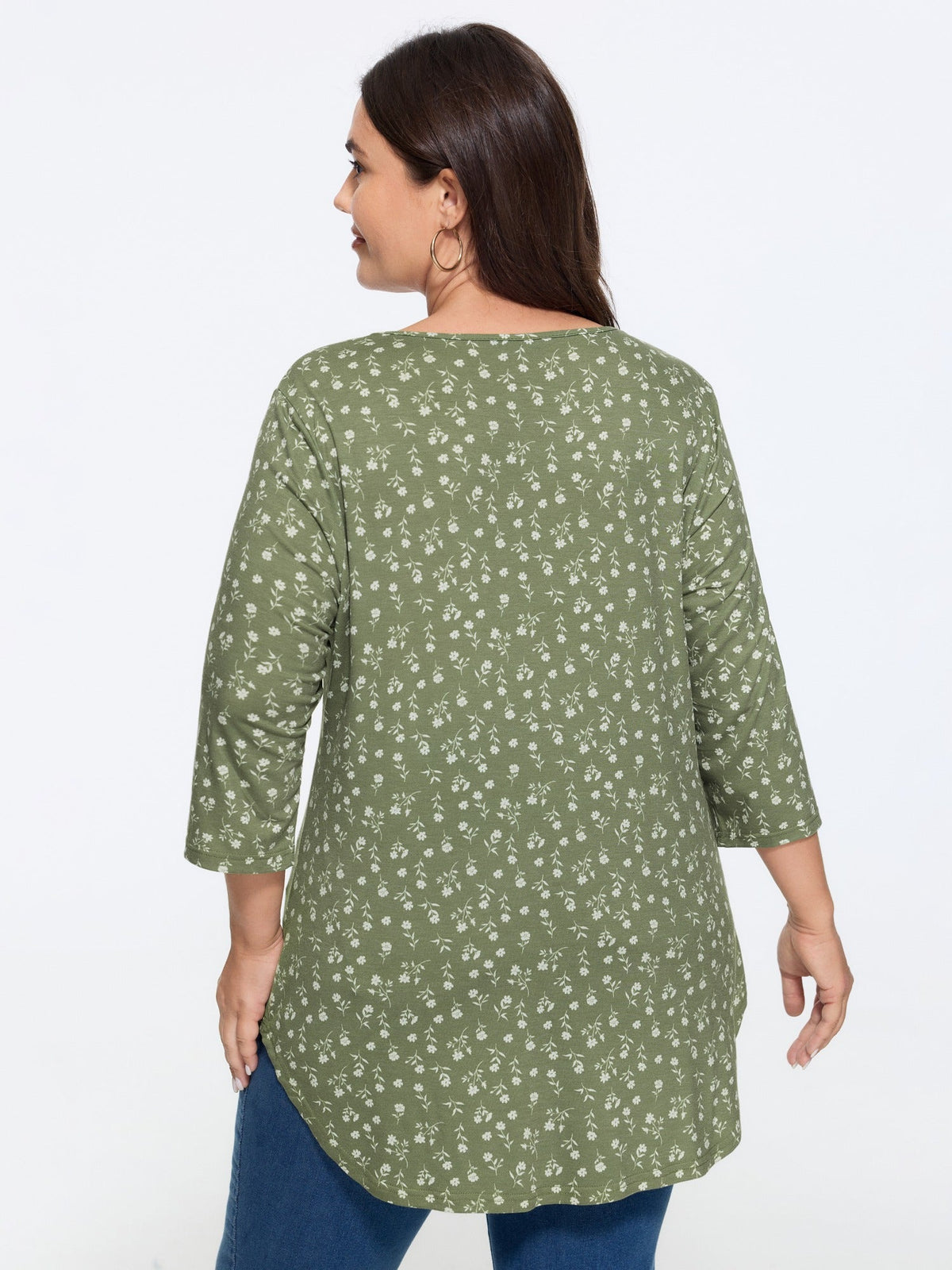Supersoft Ditsy Floral Print Curved Hem Top