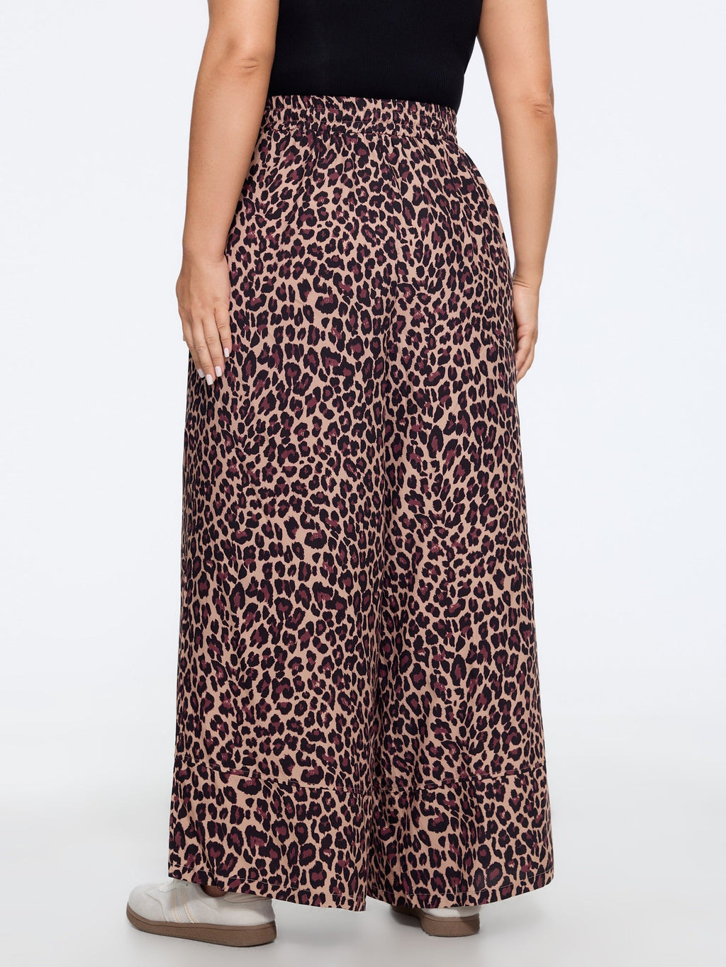 Leopard Print Elastic Waist Wide Leg Pants