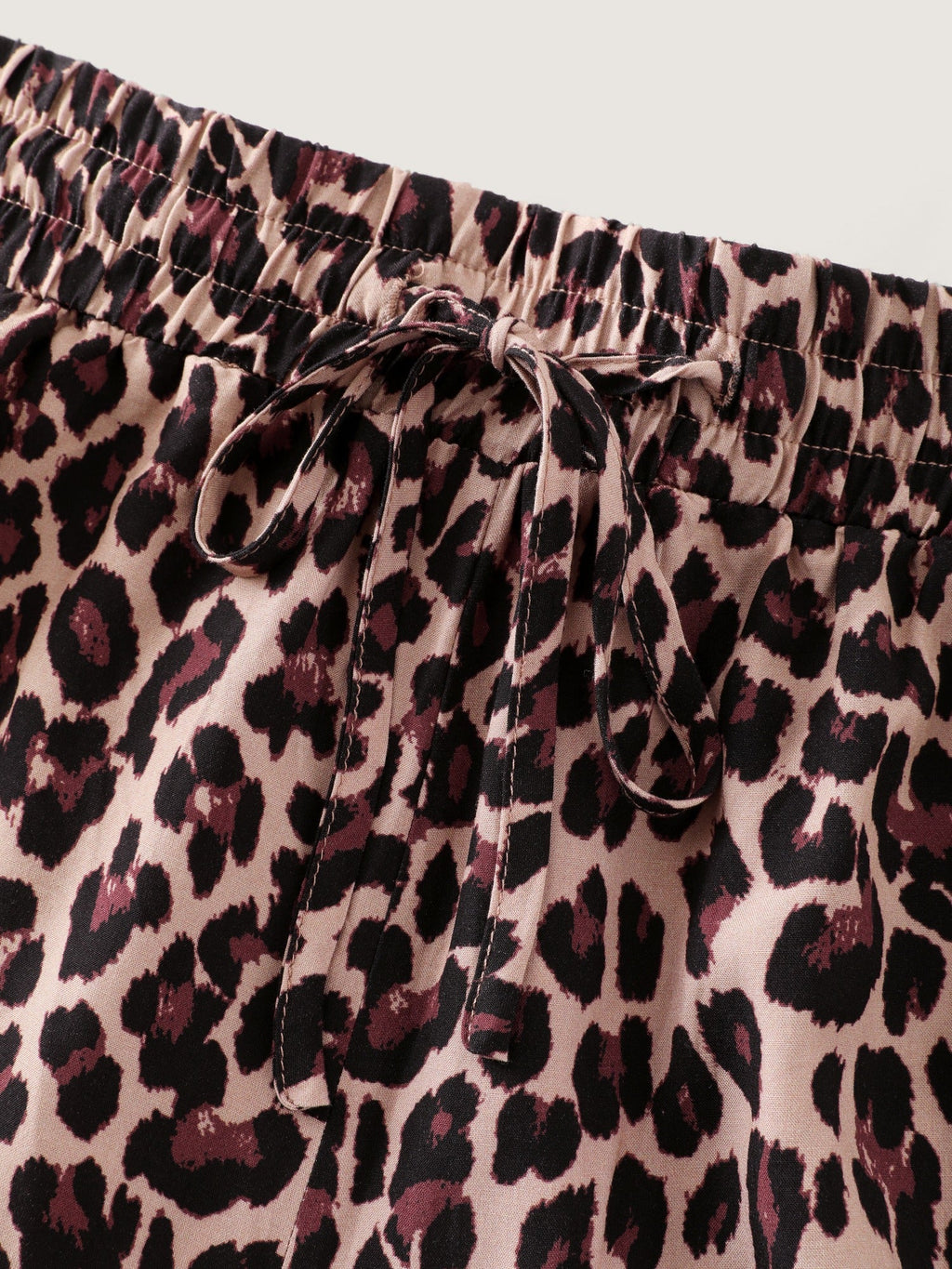 Leopard Print Elastic Waist Wide Leg Pants