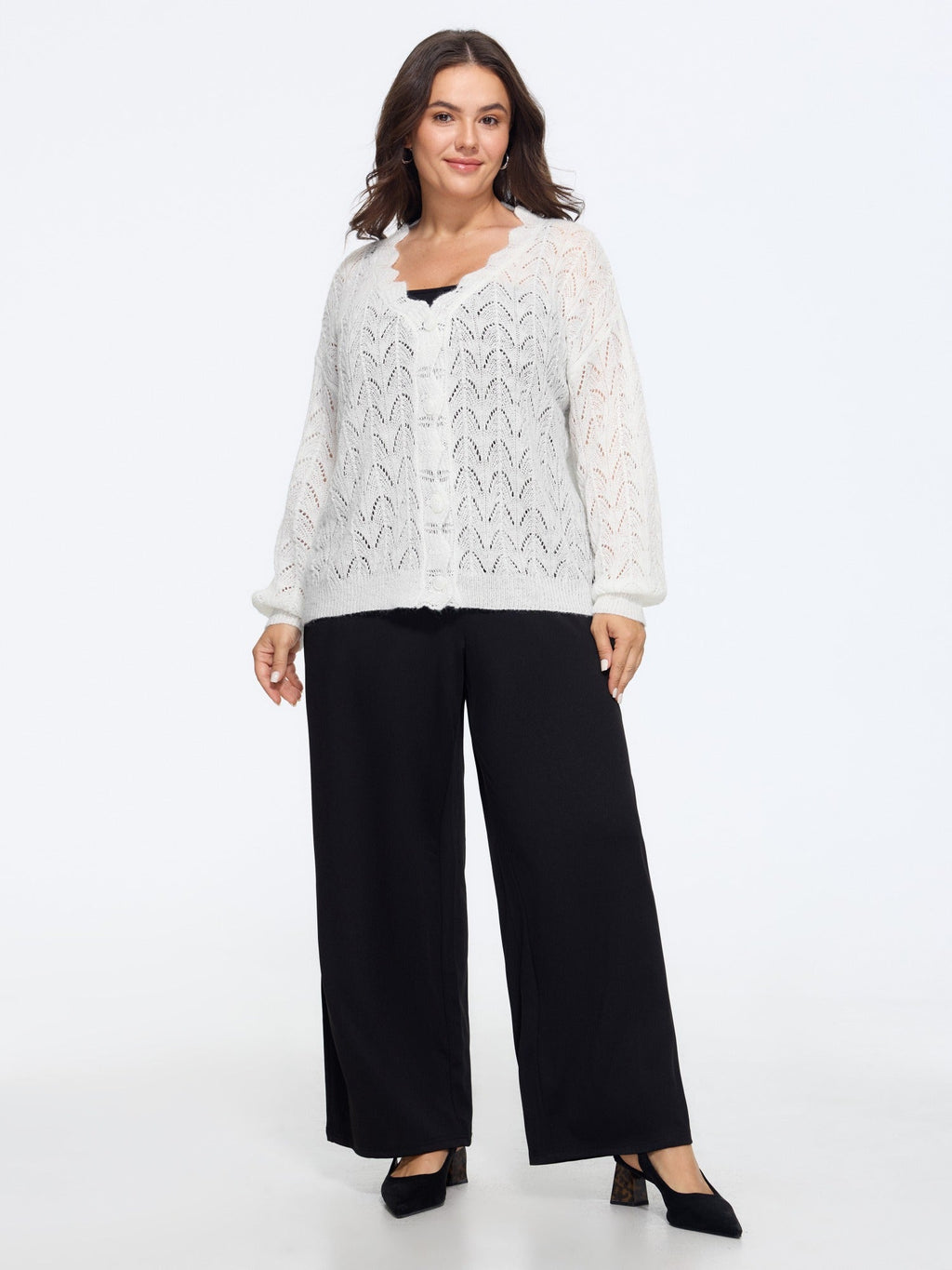 Scallop V Neck Button Down Cut Out Cardigan