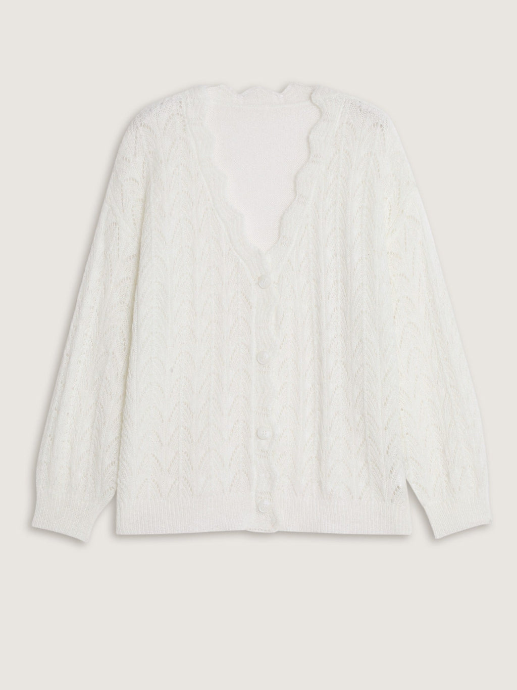 Scallop V Neck Button Down Cut Out Cardigan