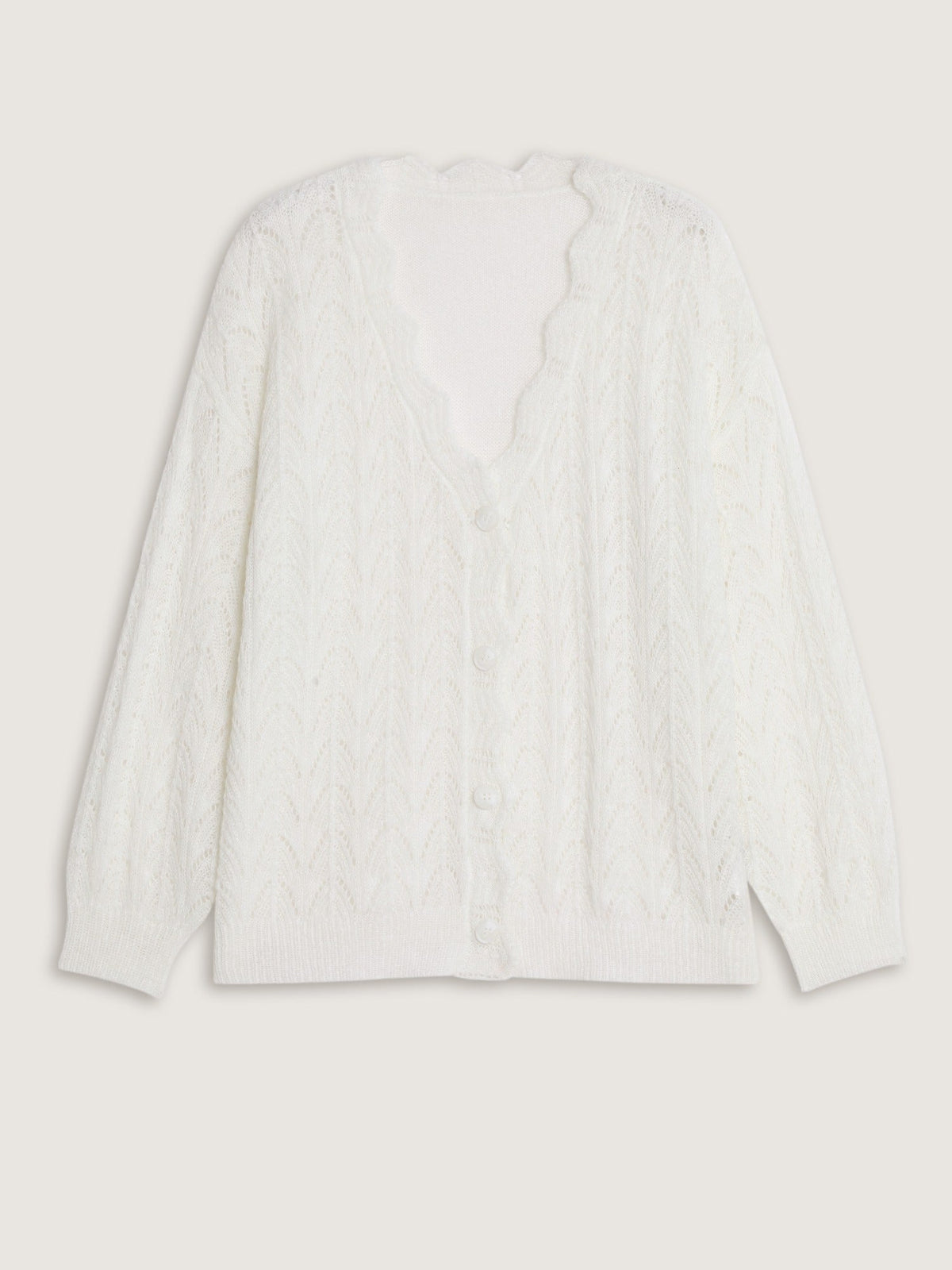 Scallop V Neck Button Down Cut Out Cardigan