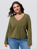 V-Neck Cut Out Scallop Trim Button Cardigan