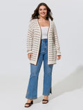 Color Contrast Cable Knit Open Front Cardigan