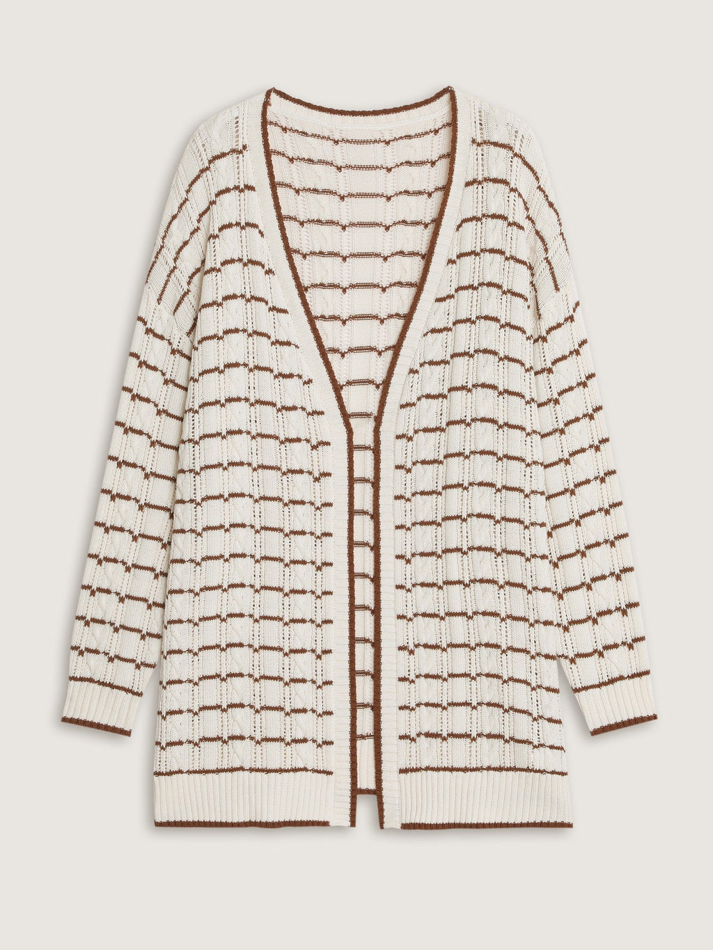 Color Contrast Cable Knit Open Front Cardigan