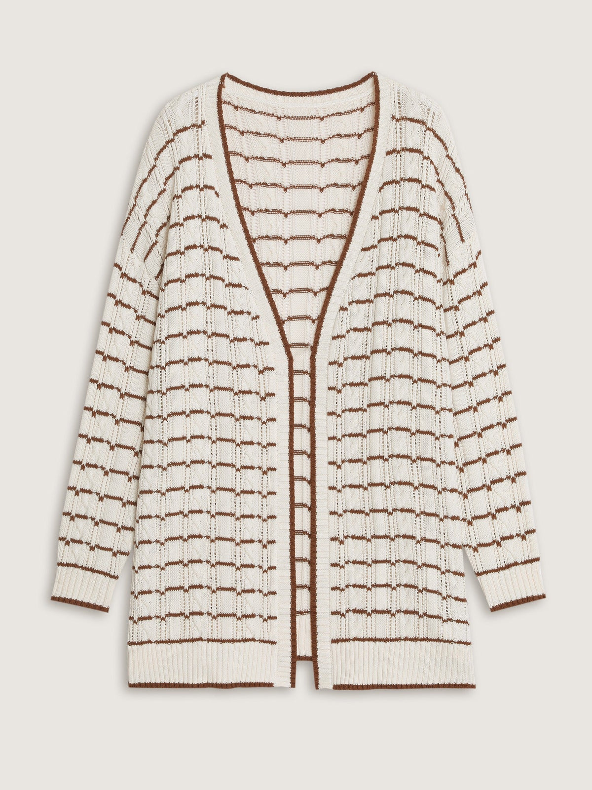 Color Contrast Cable Knit Open Front Cardigan