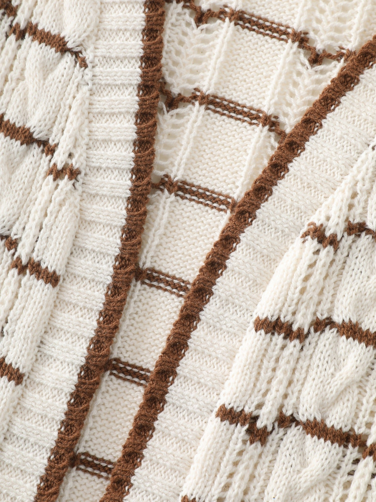 Color Contrast Cable Knit Open Front Cardigan