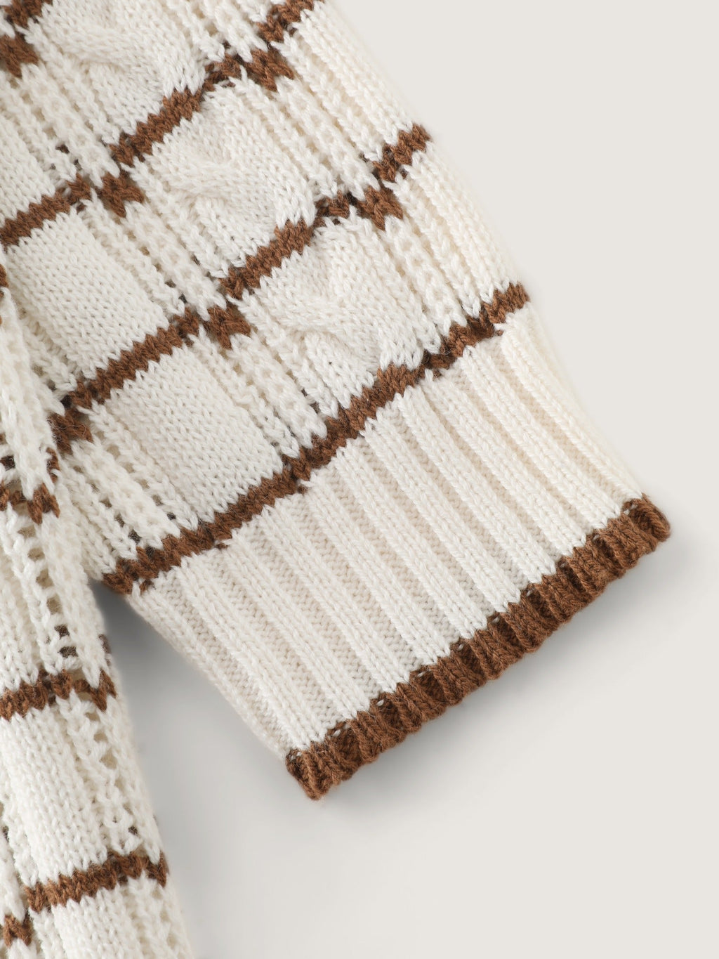Color Contrast Cable Knit Open Front Cardigan