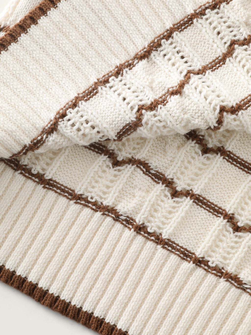 Color Contrast Cable Knit Open Front Cardigan