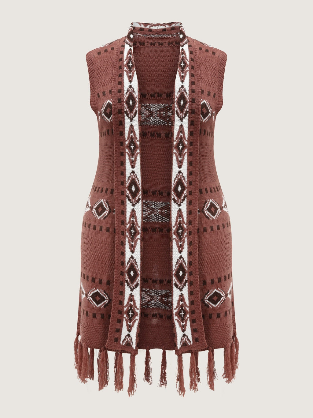Geometric Jacquard Fringe Hem Sweater Vest