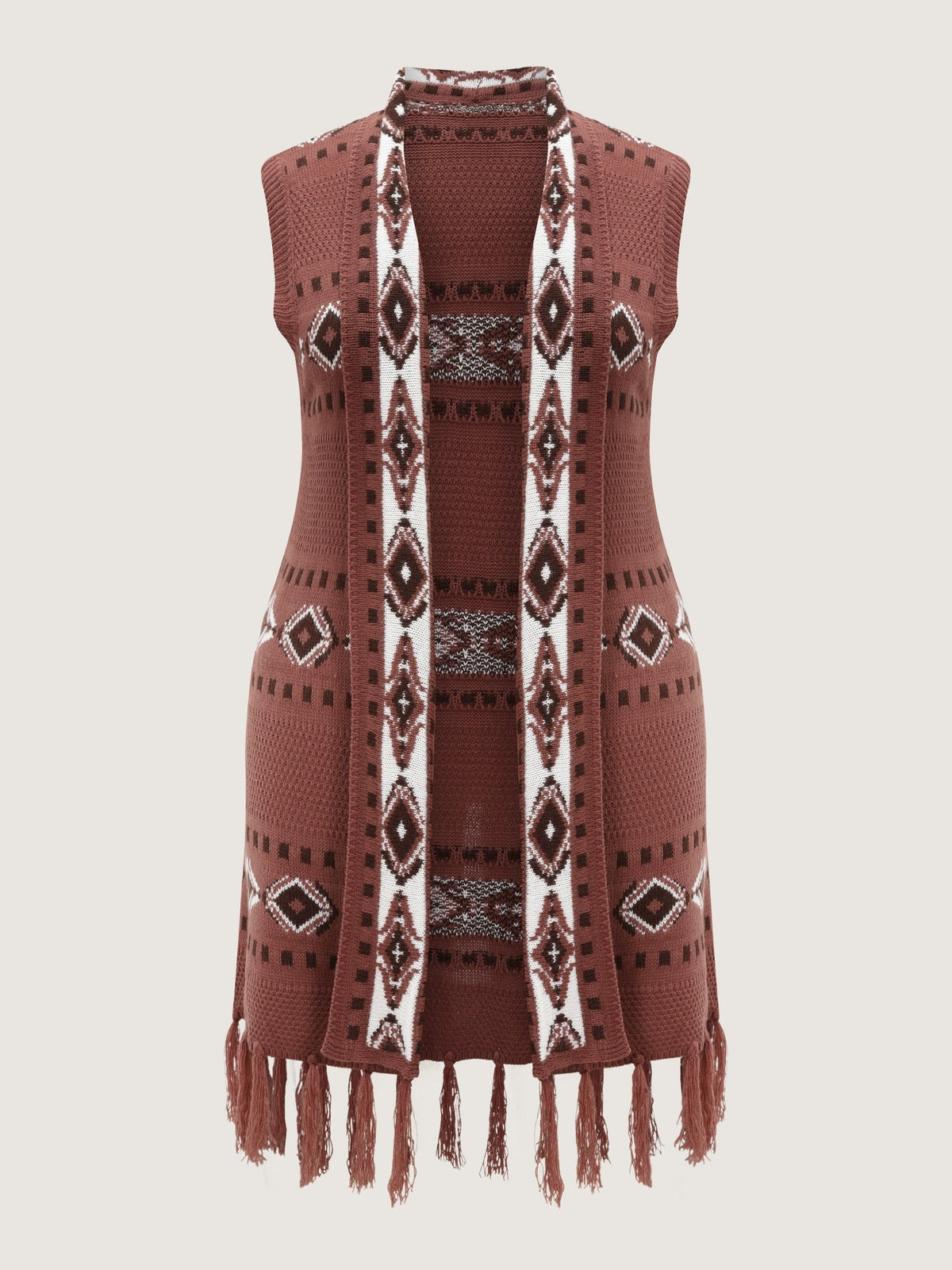 Geometric Jacquard Fringe Hem Sweater Vest