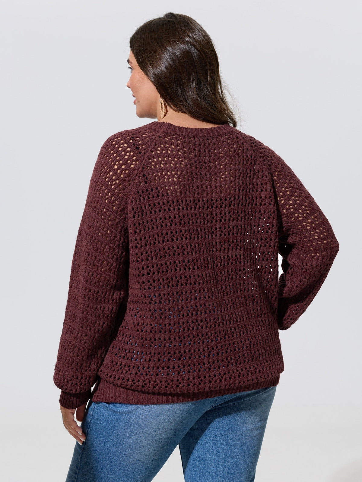 Textured Cut Out Round Neck Long Sleeve Pullover