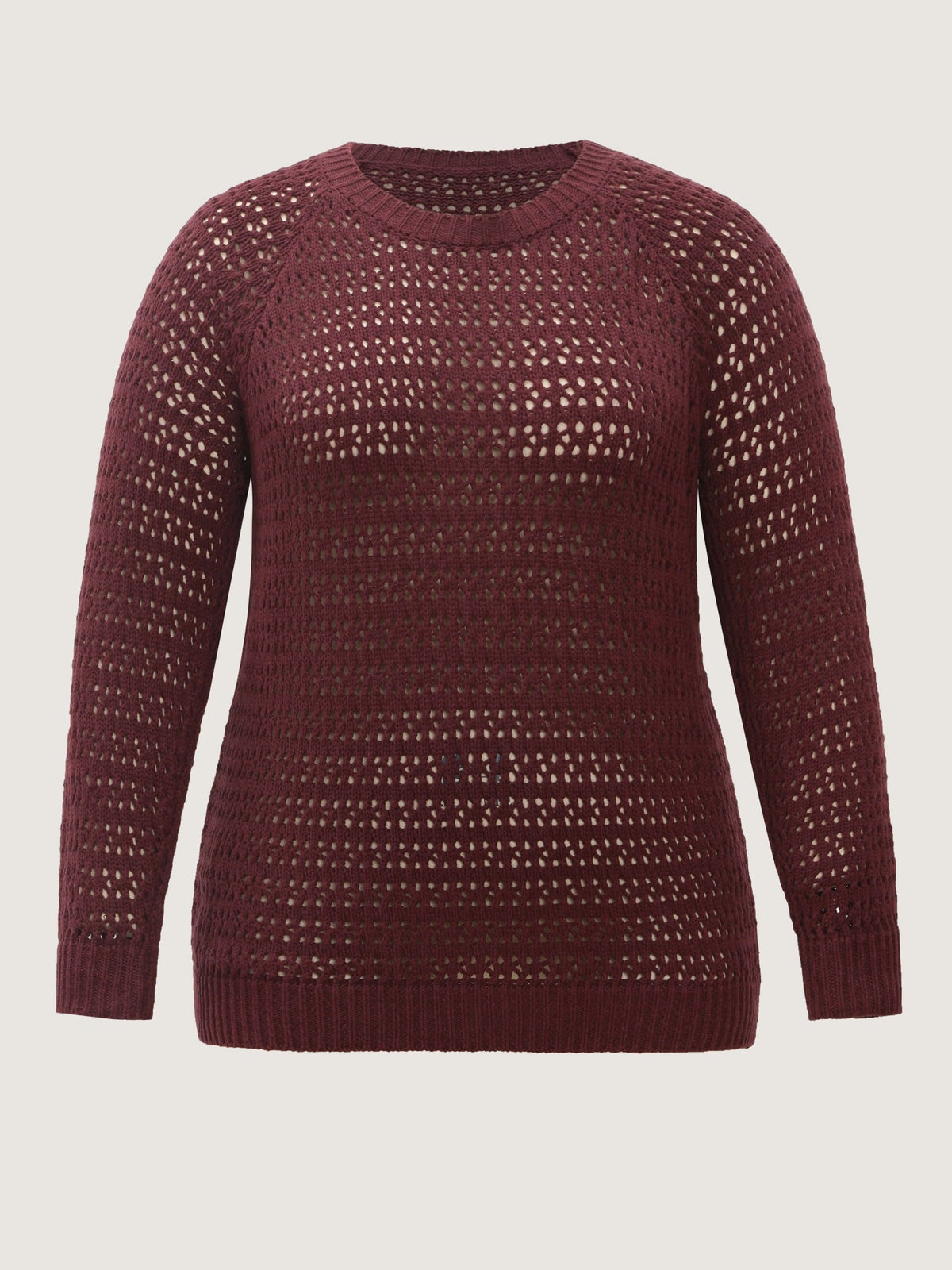 Textured Cut Out Round Neck Long Sleeve Pullover
