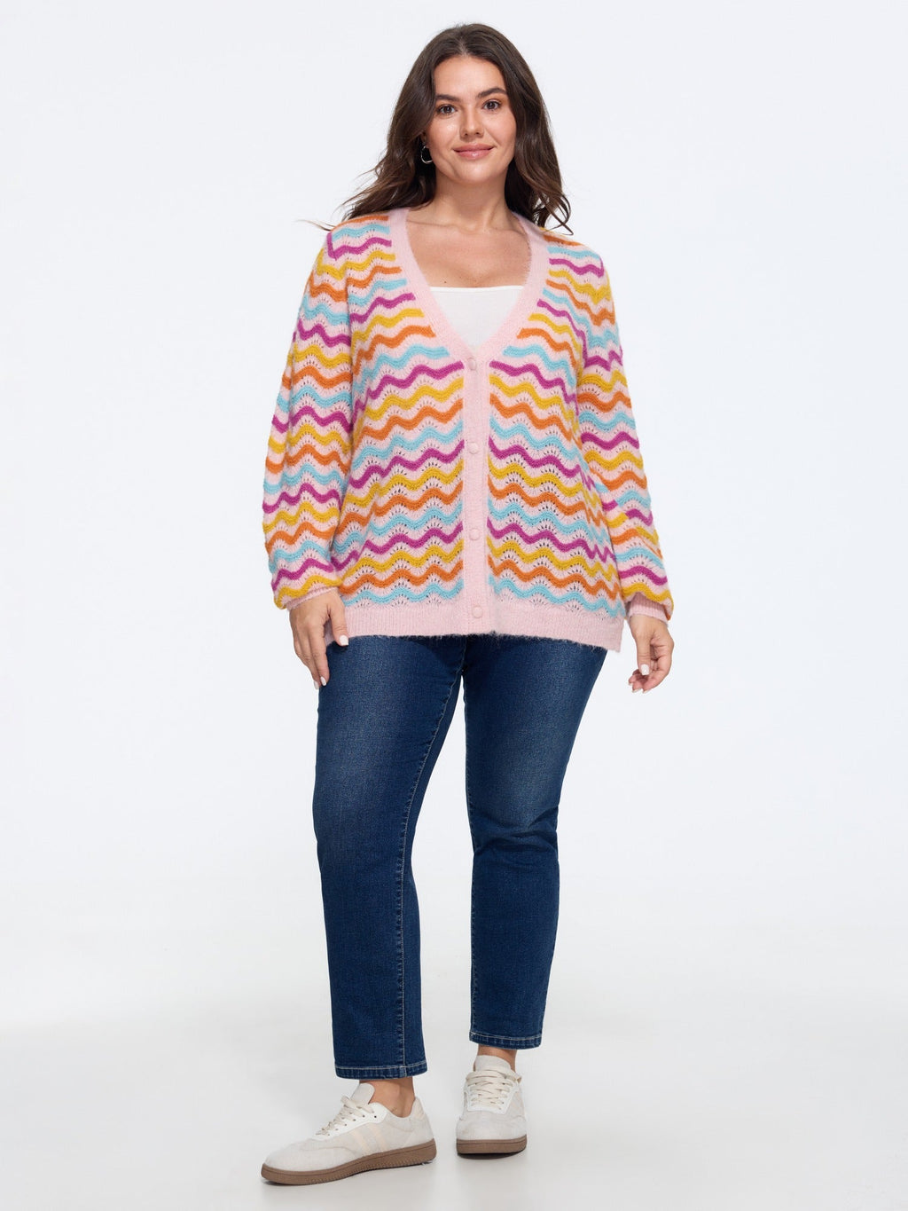Textured Wavy Stripe Button Down Cardigan