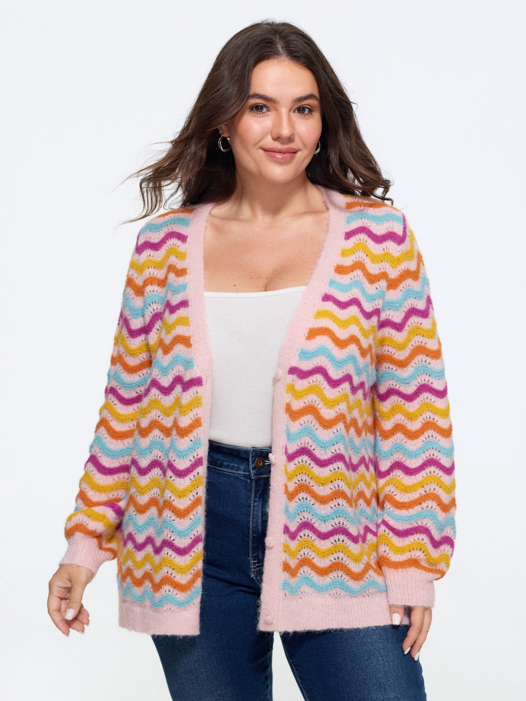 Textured Wavy Stripe Button Down Cardigan