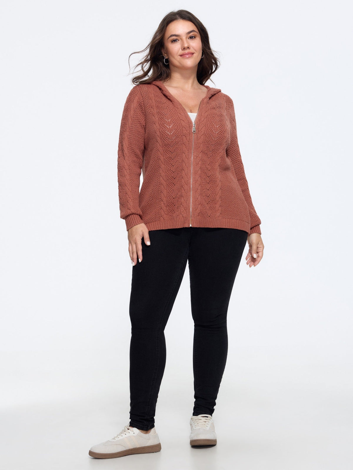 Hooded Cable Knit Zipper Cardigan