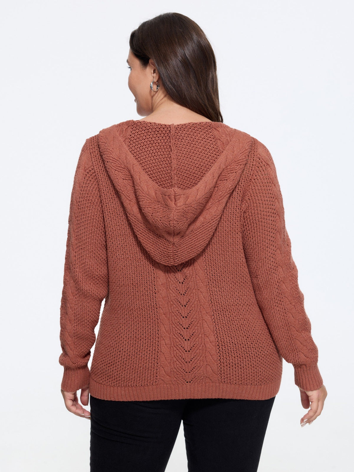 Hooded Cable Knit Zipper Cardigan
