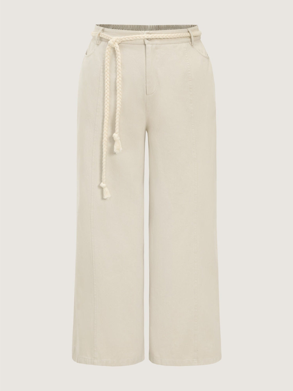 Solid Braided Tassel Drawstring Waist Wide Leg Pants