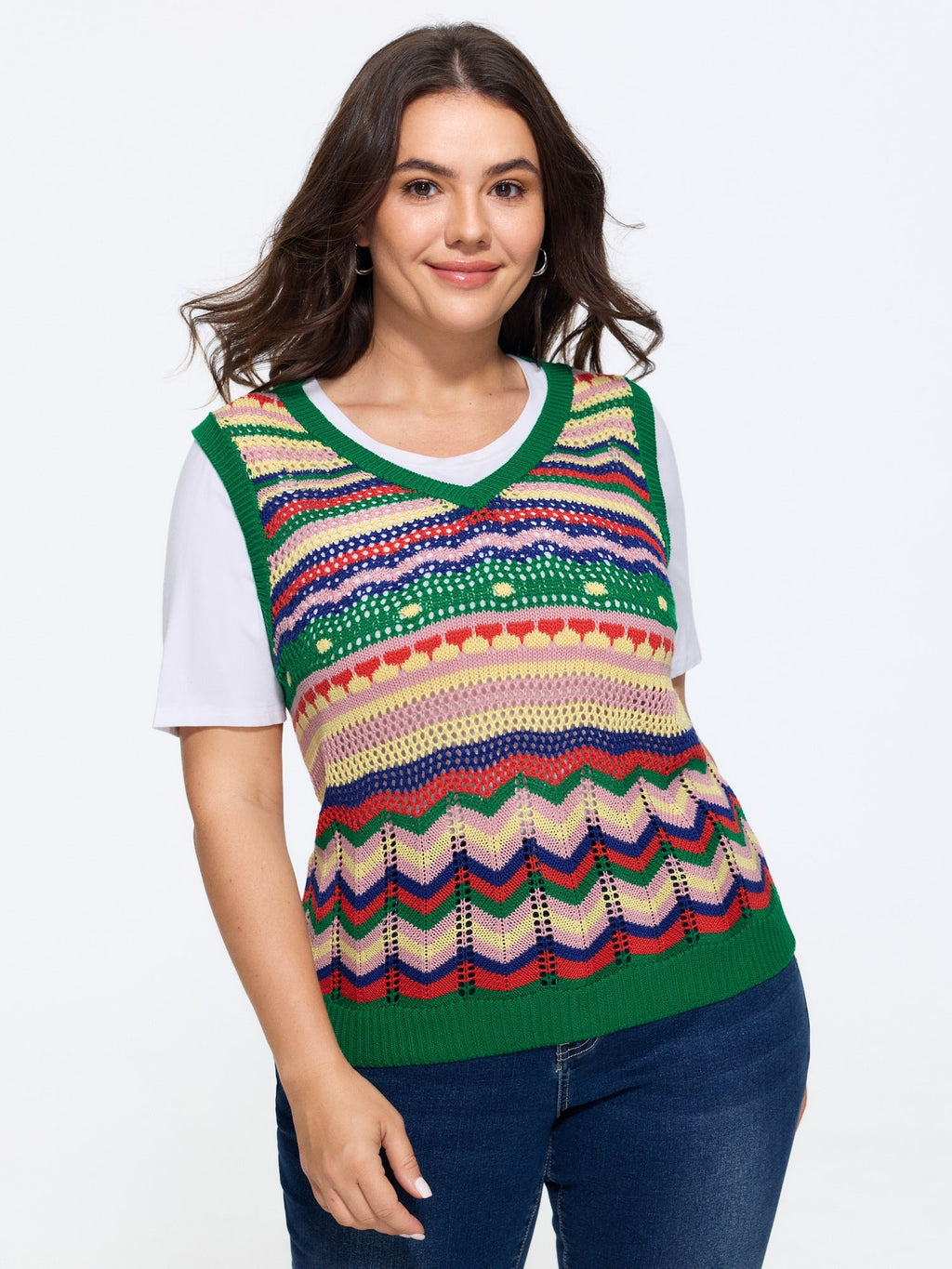 Colorful Stripe Chevron Crochet Sweater Vest