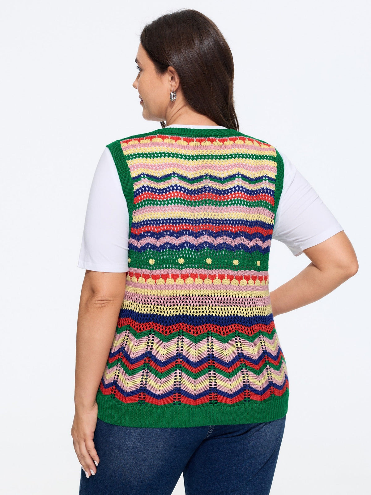 Colorful Stripe Chevron Crochet Sweater Vest