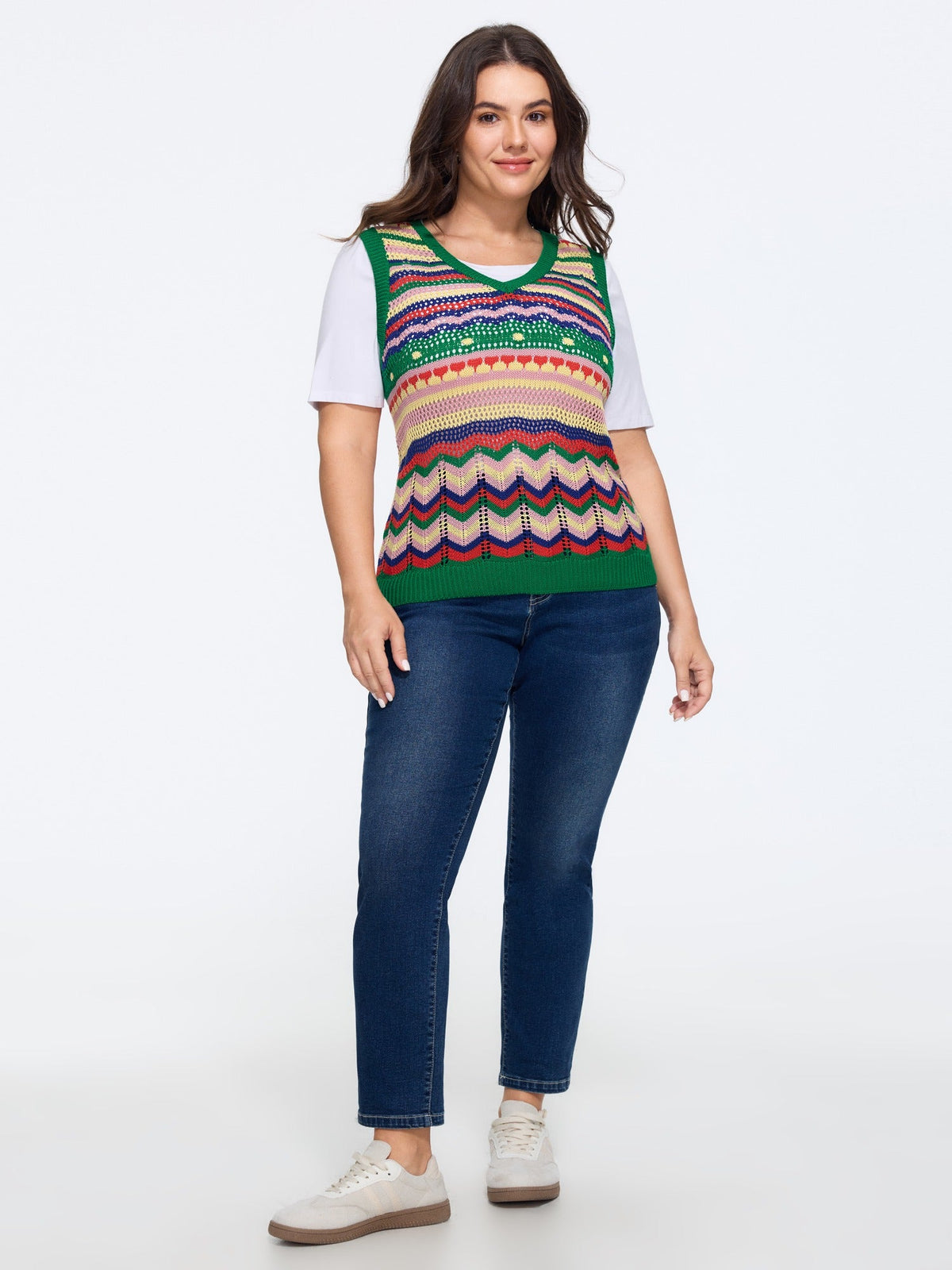 Colorful Stripe Chevron Crochet Sweater Vest