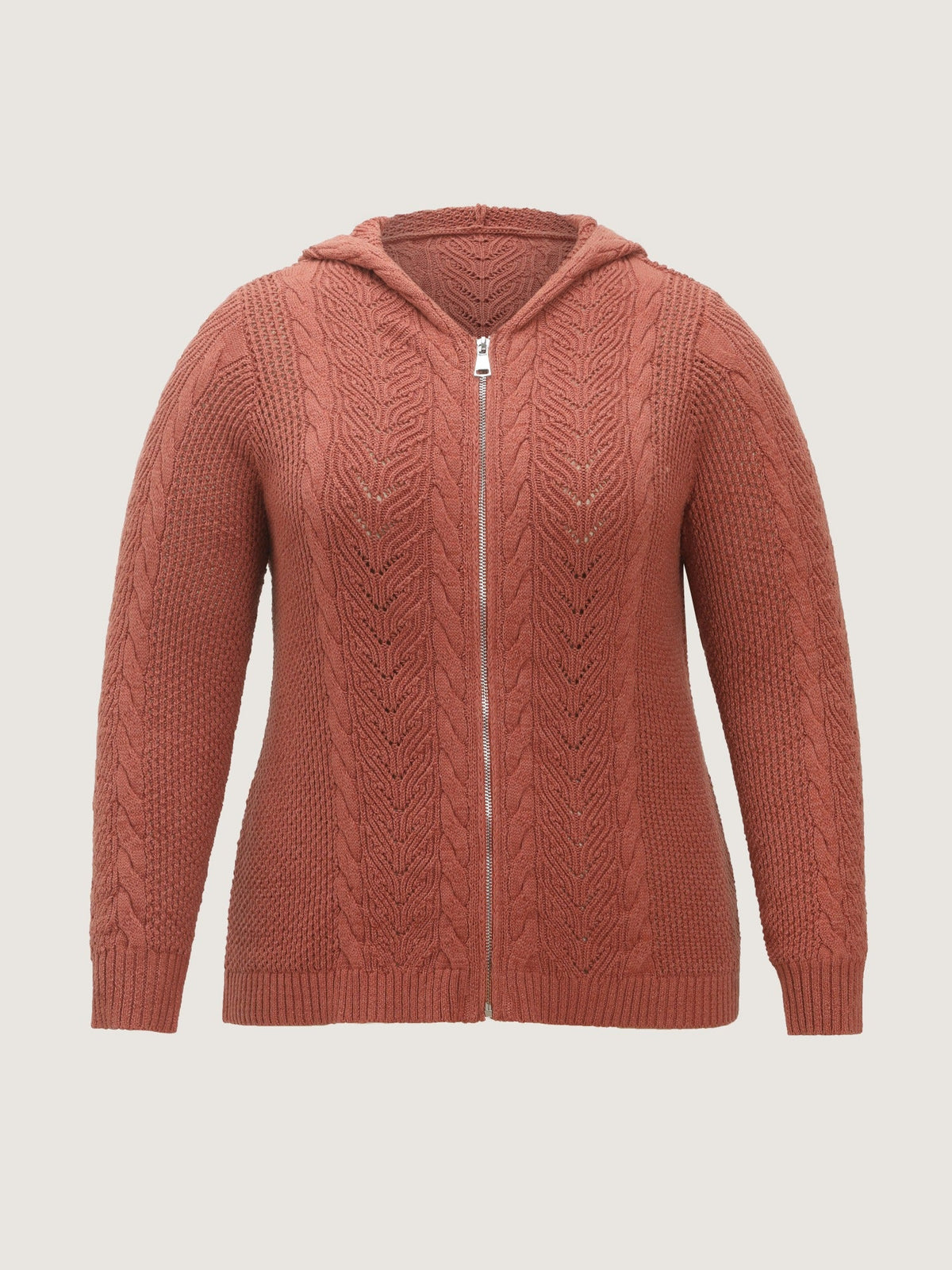 Hooded Cable Knit Zipper Cardigan