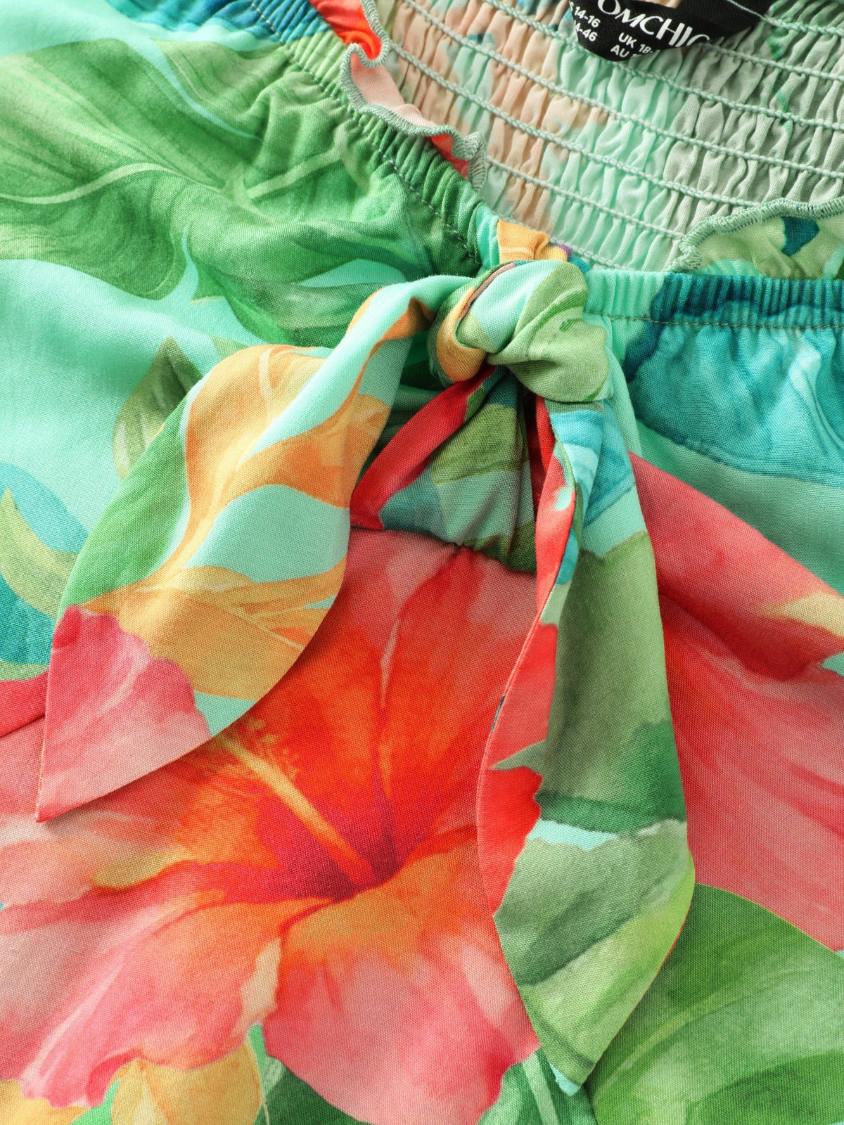 Tropical Floral Print Tie Front Ruffle Maxi Dress