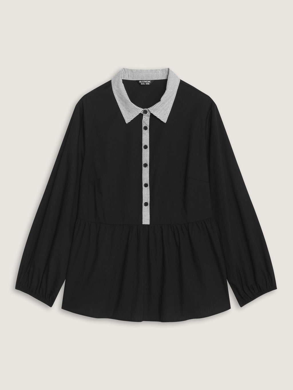 Cotton Striped Contrast Collar Button Down Blouse