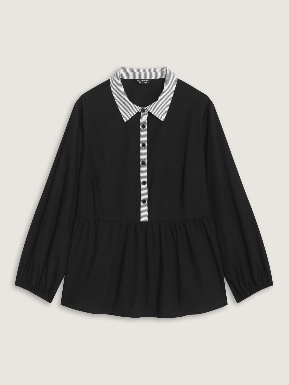 Cotton Striped Contrast Collar Button Down Blouse
