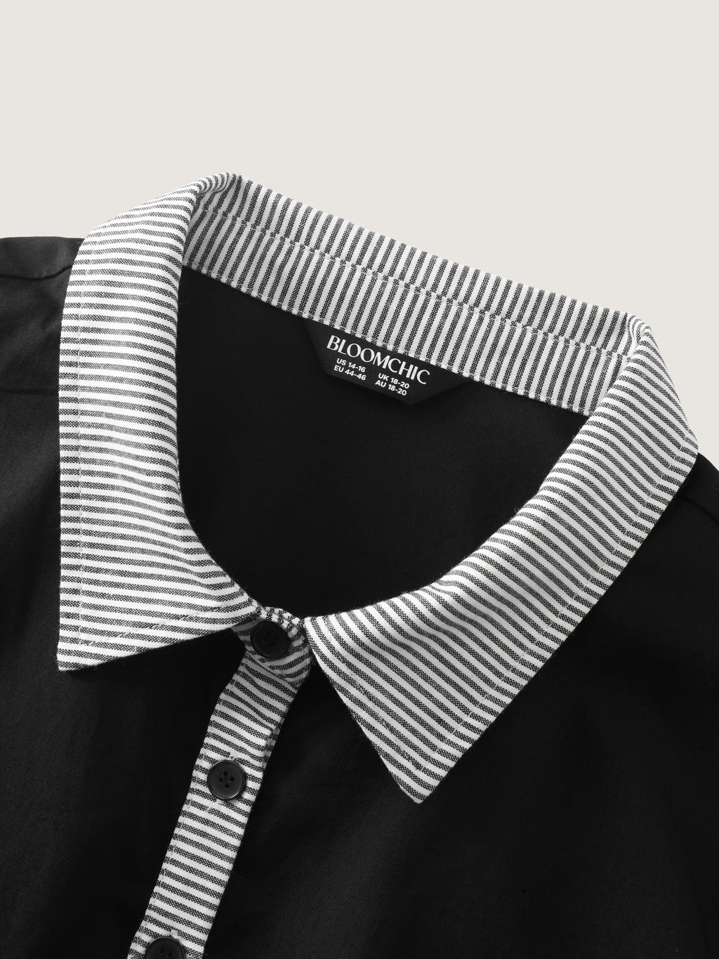 Cotton Striped Contrast Collar Button Down Blouse