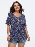 Supersoft Ditsy Floral Print V Neck Button T-Shirt