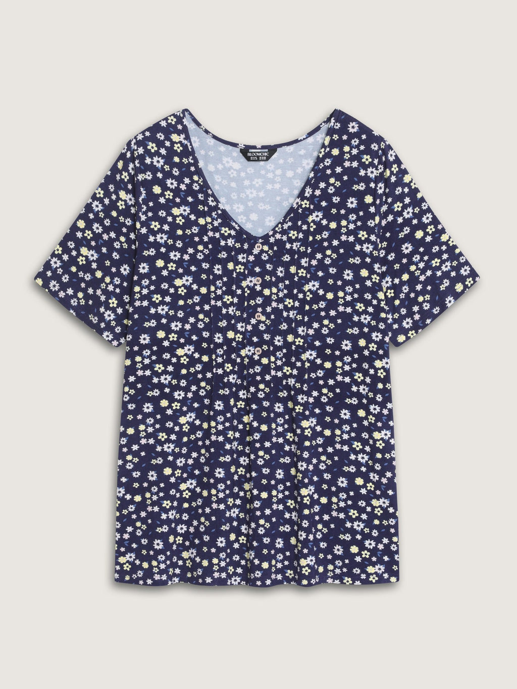 Supersoft Ditsy Floral Print V Neck Button T-Shirt