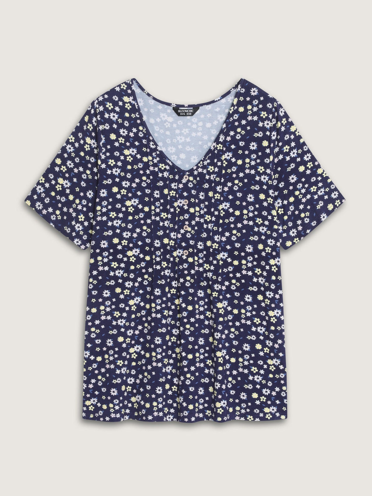 Supersoft Ditsy Floral Print V Neck Button T-Shirt