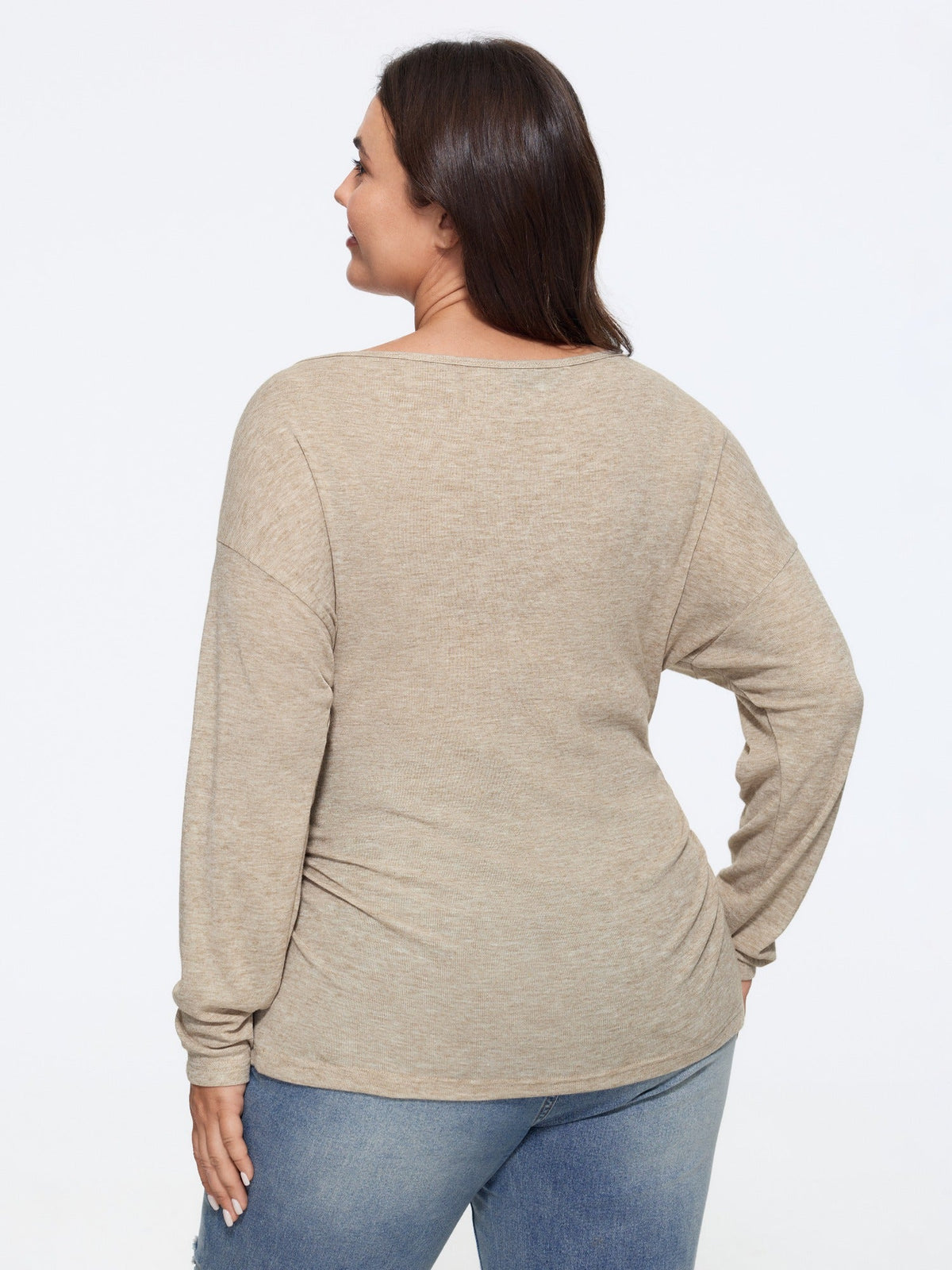 Asymmetric Neck Button Detail Long Sleeve T-Shirt