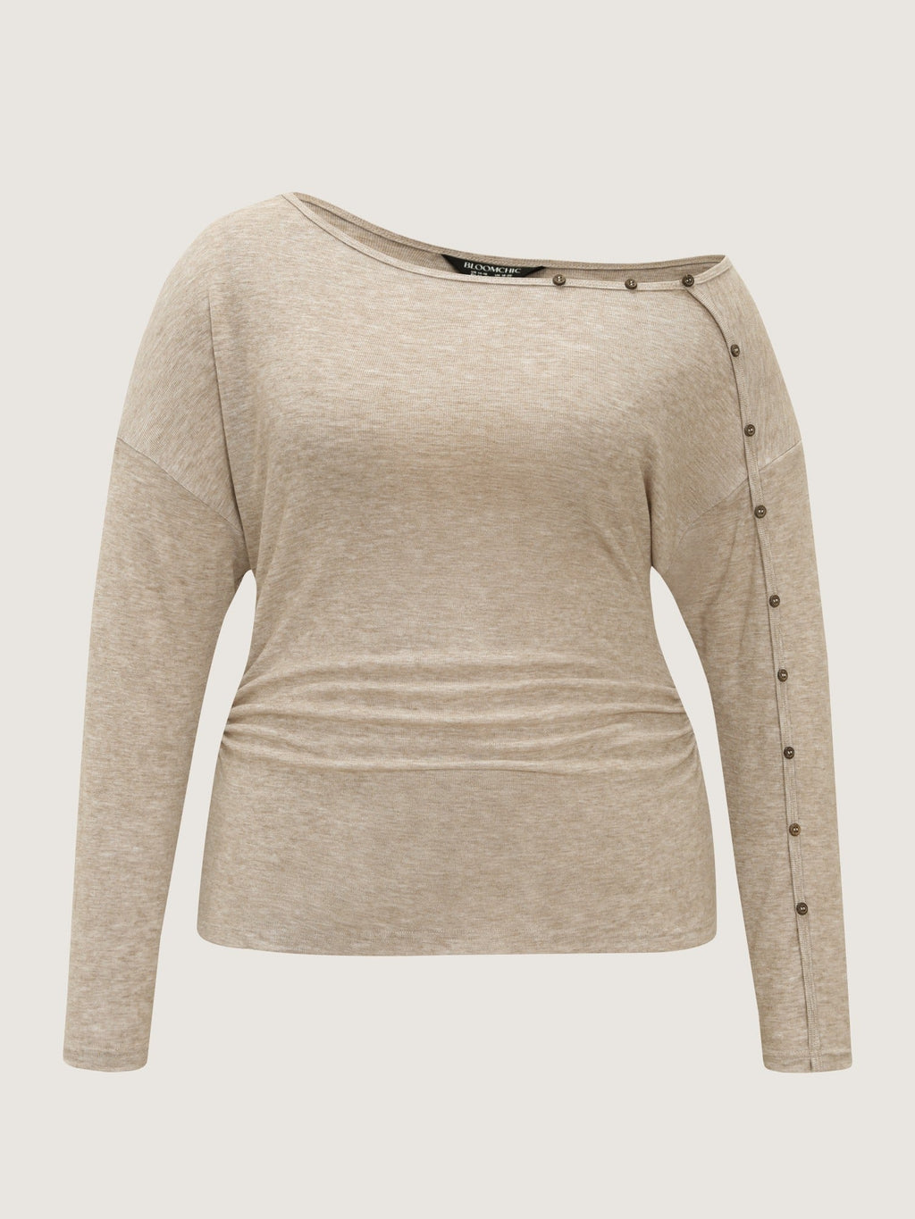Asymmetric Neck Button Detail Long Sleeve T-Shirt