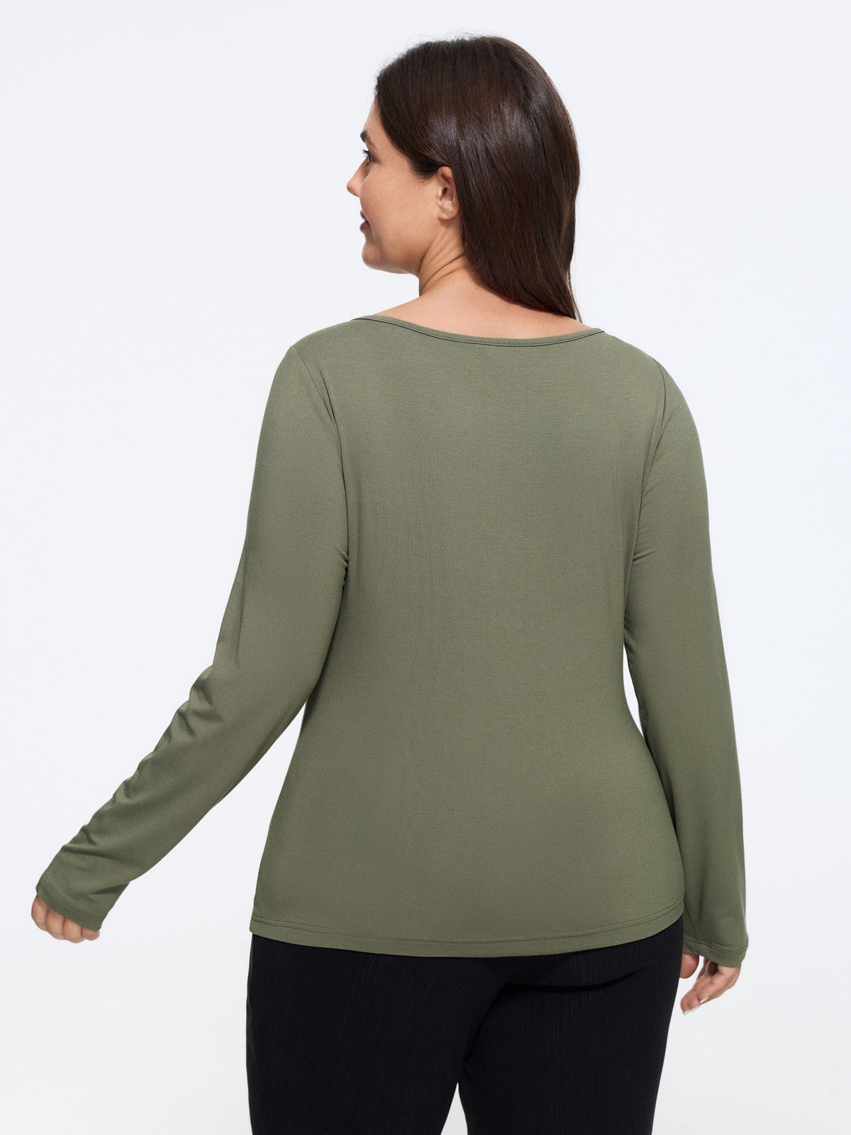 Supersoft Cowl Neck Draped Long Sleeve Fitted T-Shirt