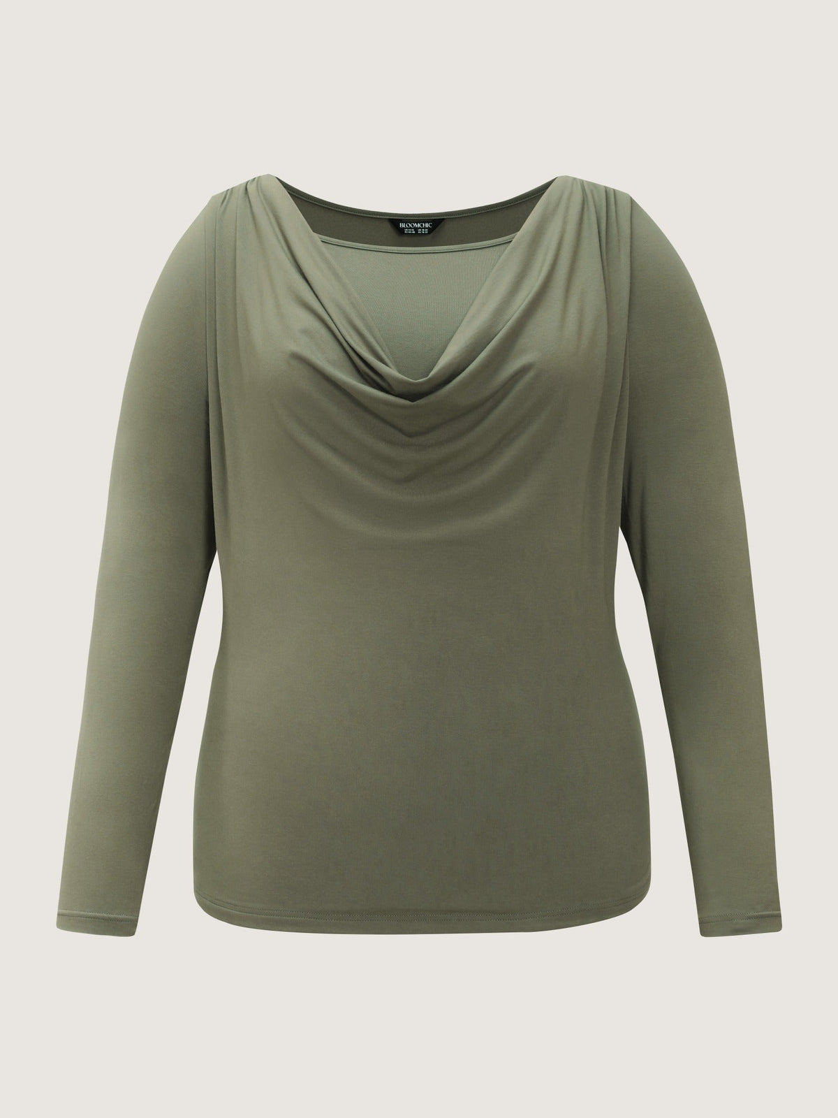 Supersoft Cowl Neck Draped Long Sleeve Fitted T-Shirt