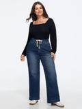 Stretchy Drawstring Waist Straight Leg Jeans