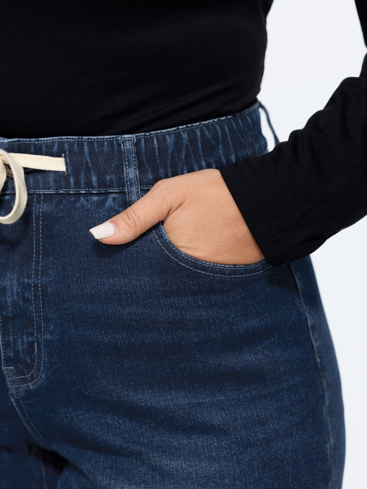 Stretchy Drawstring Waist Straight Leg Jeans